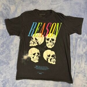 Reason black skull tee men Size L